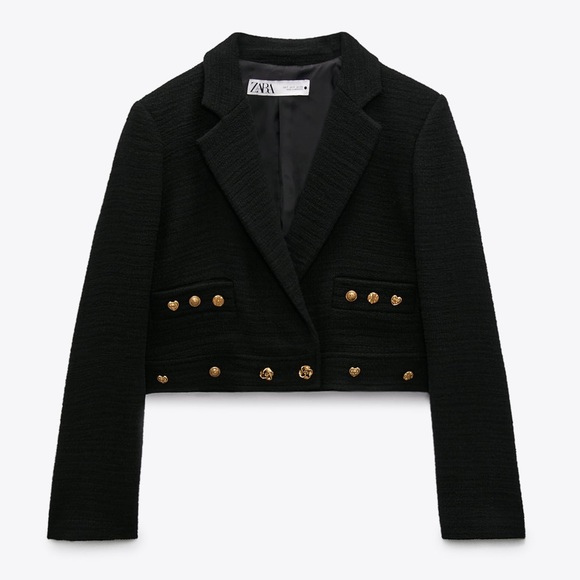 Zara cropped button blazer black 8392/811/800 sz XS - Picture 7 of 9